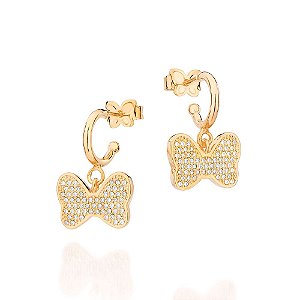 Brinco Meia Argola Composta Por Laço Da Minnie Cravejado Por 118 Zircônias De 0,80 Mm (Par)Med 1,9 Cm X 1,3 Cm(Joia Lice