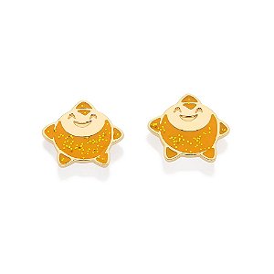 Brinco Formato Estrela Dos Desejos Com Aplicação De Resina E Glittermed 1,2 Cm X 1,3 Cm (Joia Licenciada Coleção Disney)