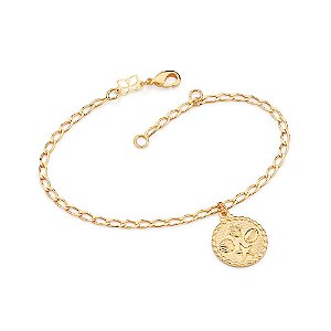 Pulseira Formada Por Corrente De Elo Oval Lixado 0,60Mm Com Pingente Redondo Composto Por Elementos Do Marmed 19 Cm Ajus