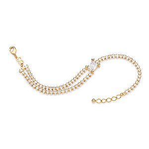 Pulseira Formada Por Corrente Riviera Composta Por 71 Zircônias De Navetes De 2X4 Mm E 1 Zircônia Baguete De 6X8 Mmmed 1
