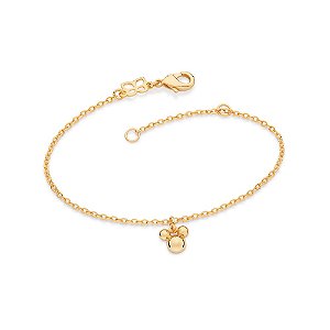 Pulseira Formada Por Corrente De Elo Cadeado Laminado Fio 0,35 Mm, Composta Por Pingente Mickey Formado Por Meias Esfera