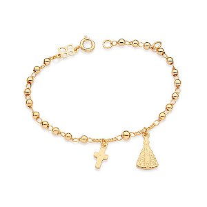 Pulseira Formada Por 20 Esferas De 3,00 Mm E 1 Esfera De 4,00, Composta Por Pingente Formato Cruz E Pingente De Nossa Se