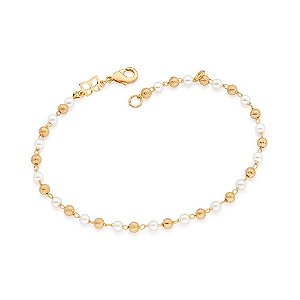 Pulseira Formada Por Esferas De 3,0 Mm Intercaladas Por 17 Pérolas Sintéticas De 3,0 Mmmed 19 Cm Ajustável 17 Cm Rommane