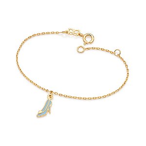 Pulseira Formada Por Corrente De Elo Cadeado Composta Por Pingente Sapato Da Cinderela Com Aplicação De Resina.Med. 16 C