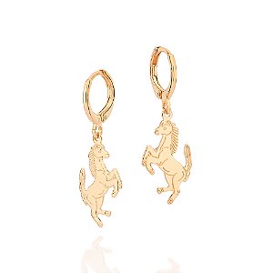 Brinco Argola Composto Por 2 Cavalos Estampados Pendurados (Par).Med. 3,4 Cm X 1,2 Cm Rommanel