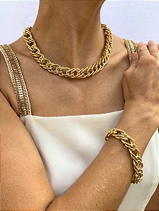 Conjunto Colar e Pulseira Correntaria