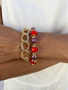 Pulseira corrente e Cristais Vermelho