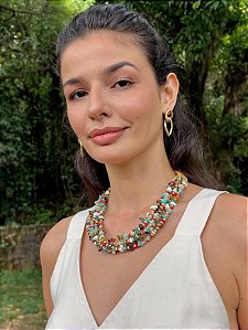 Colar Cascalho de Pedras Naturais Madeira Clara