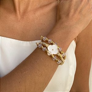 Pulseira Nude com Fecho de Imã mais Cristais