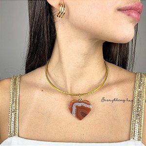 Colar Arco com Capim Dourado e Ágata de Fogo