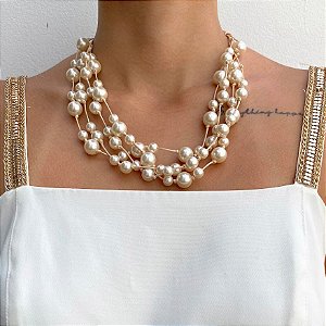 Colar Nude com Pérolas Basic