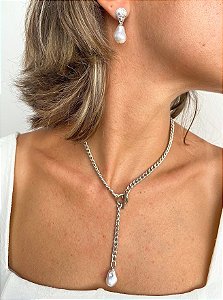 Conjunto em Pérola na Cor Prata