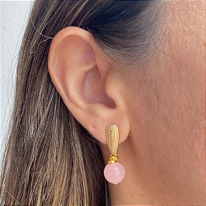 Brinco Banhado Quartzo Rosa