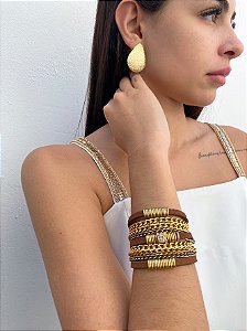 Pulseira Marrom em Correntes com Fecho de Imã