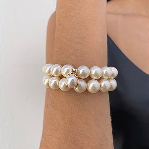 Pulseira Elegante Duas Voltas em Pérolas