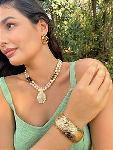 Maxi Colar em Pérolas Estilo Boho e Porcelana
