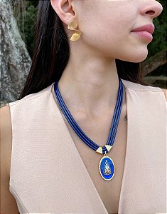 Colar Curto Nossa Senhora Azul Marinho