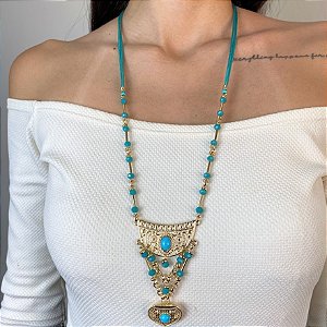 Colar Boho Longo Turquesa