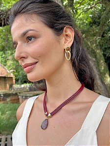 Colar Curto Marsala com Ágata Mesclada