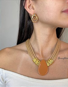 Colar Nude com Gota Terracota em Resina
