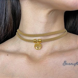 Choker Duas Voltas Nude com Árvore da Vida