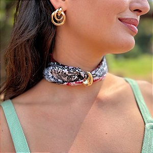 Colar Lenço Preto e Vermelho com Passante Gota
