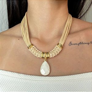 Colar Curto Nude com Gota em Howlita Branca