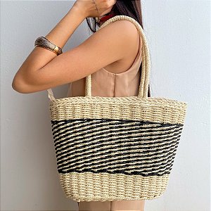 Bolsa Grande em Preto e Palha Clara