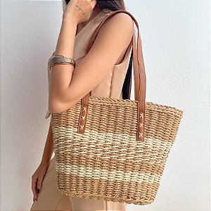 Bolsa Grande em Palha Clara e Escura