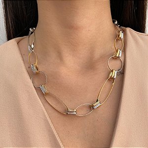 Colar Duo Prata e Dourado em Correntes Banhadas