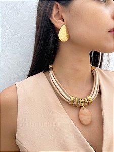 Maxi Colar Nude com Gota em Aventurina Laranja