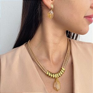 Colar Nude com Gota em Citrino