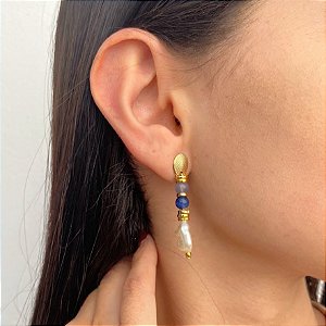 Brinco Atemporal Olho de Gato e Pérola Estilo Boho