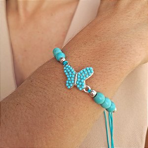 Pulseira Regulável Turquesa com Borboleta