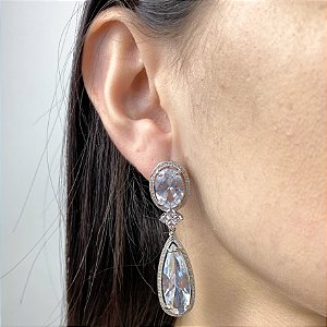 Brinco Elegante Prata com Cristal Furta Cor