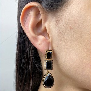 Brinco Elegante Black Banhado com Cristais