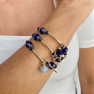 Pulseira Três Voltas Marinho em Cristais de Vidro