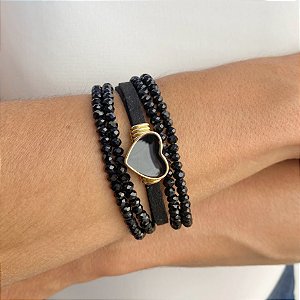 Pulseira Black em Cristais com Fecho de Imã