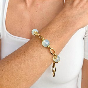 Pulseira Banhada com Esferas em Porcelana