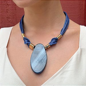 Maxi Colar Marinho com Pingente Resina