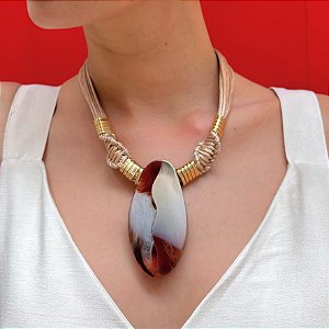 Maxi Colar Nude com Pingente Resina