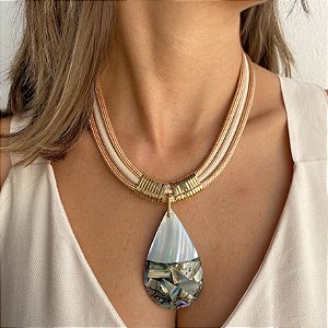 Maxi Colar Nude com Abalone Gota