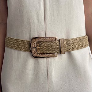 Cinto em Palha Nude com Elástico