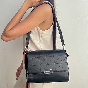 Bolsa Média Elegante Preta e Prata