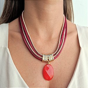 Maxi Colar Marsala Com Jade Vermelha
