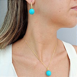Conjunto Colar e Brinco em Correntes e Howlita Azul