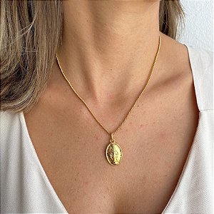 Colar Curto Banhado e Medalha Nossa Senhora