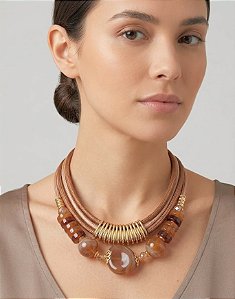 Maxi Colar Nude e Marrom e Resina Mesclada
