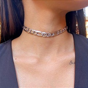 Choker Correntes em Aço Inox na Cor Prata