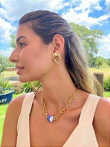 Colar Elos e Ágata Mesclada Azul